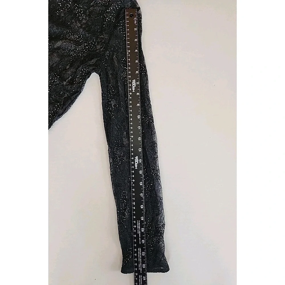 Zara Womens Sheer Top Size S Black Lace Beaded Long Sleeve Goth Going Out Edgy‎